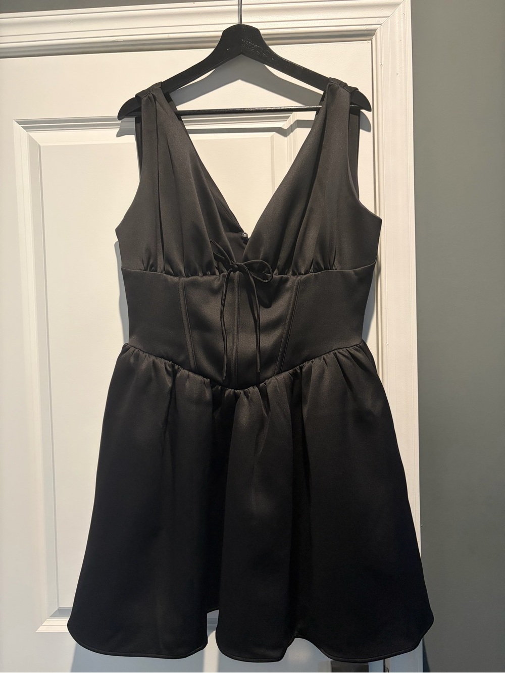 House of CB Black V-Neck Satin Mini Dress